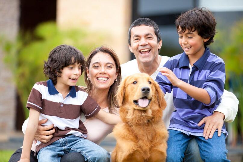 Apartment residents family with dog